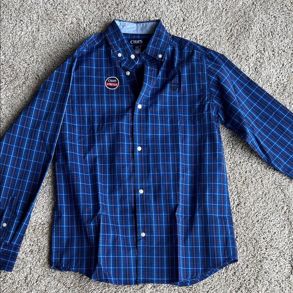 Chaps Blue Plaid Boys Large Shirt NWT